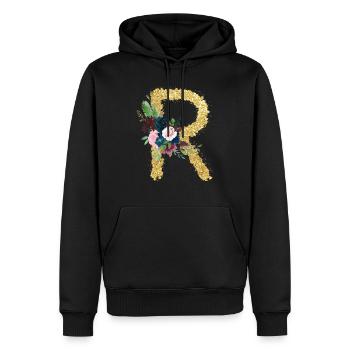 Buchstabe r gold floral - Männer Premium Bio Hoodie - Schwarz - Vorne - Nico (187cm)