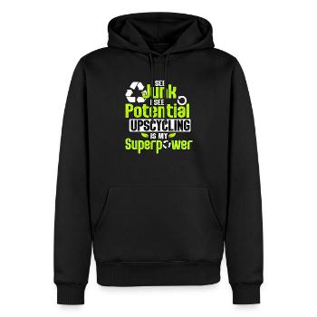 I See Junk I See Potential Upcycling Is Superpower - Men’s Premium Organic Hoodie - black - Front - Nico (187cm)