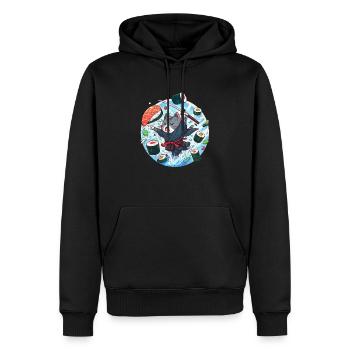 Le chat japonais aime les sushis kawaii - Sweat à capuche Premium bio Homme - noir - Devant - Nico (187cm)