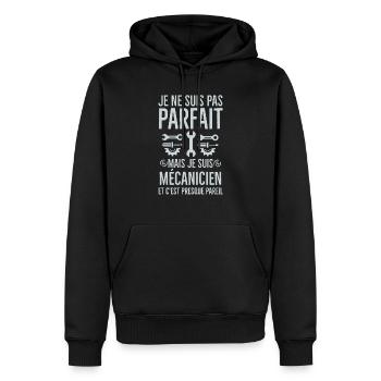 Humour mécanicien mécano - Sweat à capuche Premium bio Homme - noir - Devant - Nico (187cm)