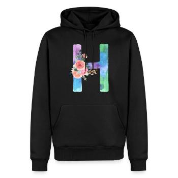 Lettre H watercolor - Sweat à capuche Premium bio Homme - noir - Devant - Nico (187cm)