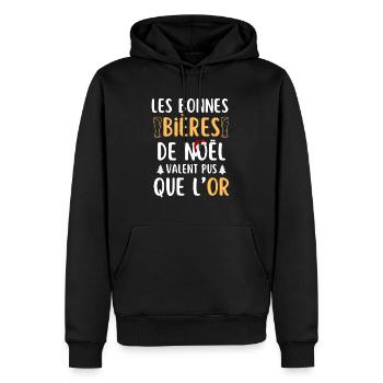 les bonnes bières de noel - Sweat à capuche Premium bio Homme - noir - Devant - Nico (187cm)