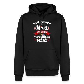 Premier noël avec mon merveilleux mari 1 - Sweat à capuche Premium bio Homme - noir - Devant - Nico (187cm)