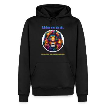 Löwe psychedelisch mit Spruch - Männer Premium Bio Hoodie - Schwarz - Vorne - Nico (187cm)