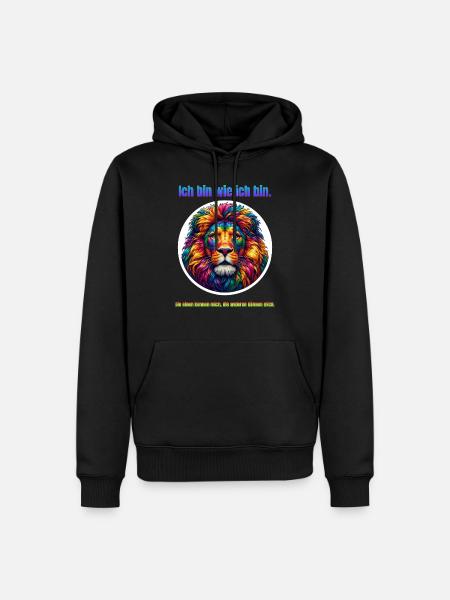 Löwe psychedelisch mit Spruch - Männer Premium Bio Hoodie - Schwarz