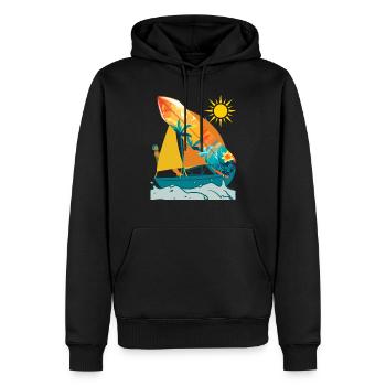 Bateau orange et turquoise - Sweat à capuche Premium bio Homme - noir - Devant - Nico (187cm)