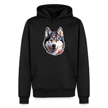 Husky sibérien - Sweat à capuche Premium bio Homme - noir - Devant - Nico (187cm)