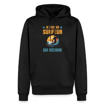 Je suis un surfeur qui déchire 2 - Sweat à capuche Premium bio Homme - noir - Devant - Nico (187cm)