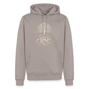 god is love - Sweat à capuche Premium bio Homme - taupe - Devant - Nico (187cm)