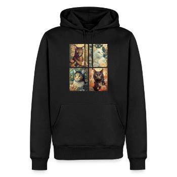 Chats dans le style d'Alphonse Mucha - Sweat à capuche Premium bio Homme - noir - Devant - Nico (187cm)
