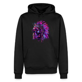 Crâne indien Amérindien - Sweat à capuche Premium bio Homme - noir - Devant - Nico (187cm)