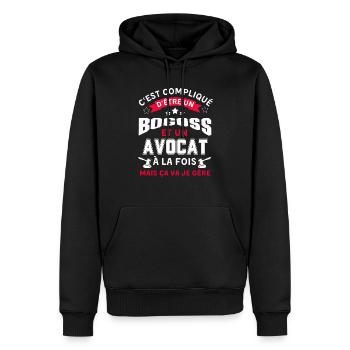 Beau gosse et avocat juriste métier - Sweat à capuche Premium bio Homme - noir - Devant - Nico (187cm)
