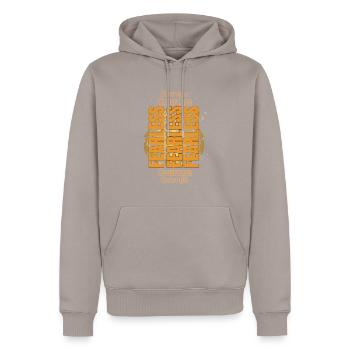Furchtlos: Mut - Männer Premium Bio Hoodie - Taupe - Vorne - Nico (187cm)