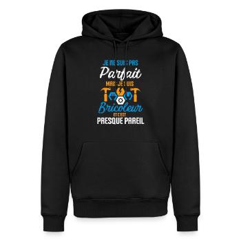 Pas parfait mais je suis bricoleur - Sweat à capuche Premium bio Homme - noir - Devant - Nico (187cm)