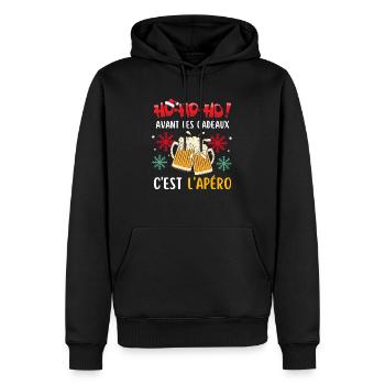 Noël Hohoho avant les cadeaux c est l apéro - Sweat à capuche Premium bio Homme - noir - Devant - Nico (187cm)