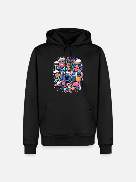 Bunte Collage mit Kamera - Männer Premium Bio Hoodie - Schwarz