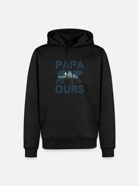 Papa Ours - Sweat à capuche Premium bio Homme - noir
