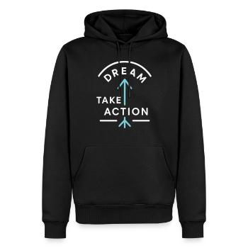 Motivant « Dream. Passez à l’action" Design - Sweat à capuche Premium bio Homme - noir - Devant - Nico (187cm)