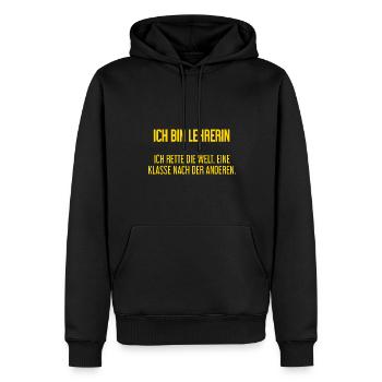 Ich bin Lehrerin - ich rette die Welt - Männer Premium Bio Hoodie - Schwarz - Vorne - Nico (187cm)