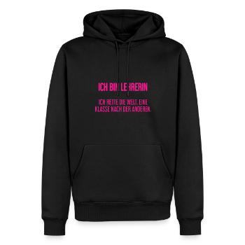 Ich bin Lehrerin - ich rette die Welt - Männer Premium Bio Hoodie - Schwarz - Vorne - Nico (187cm)