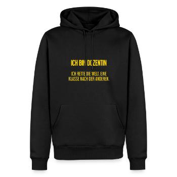 Ich bin Dozentin - ich rette die Welt - Männer Premium Bio Hoodie - Schwarz - Vorne - Nico (187cm)