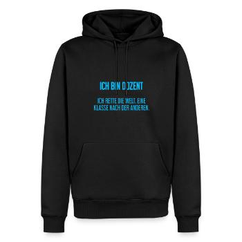Ich bin Dozent - ich rette die Welt - Männer Premium Bio Hoodie - Schwarz - Vorne - Nico (187cm)