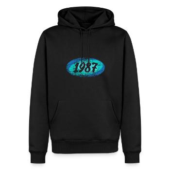 1987 - Männer Premium Bio Hoodie - Schwarz - Vorne - Nico (187cm)