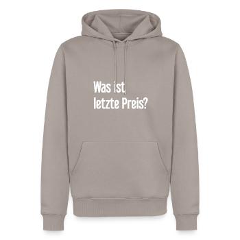 What is last price? - Men’s Premium Organic Hoodie - taupe - Front - Nico (187cm)