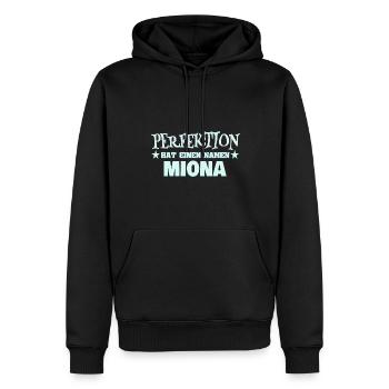 Nom de la femme Miona - Sweat à capuche Premium bio Homme - noir - Devant - Nico (187cm)