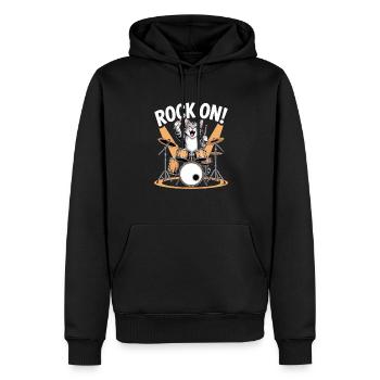 Rock On Katze Schlagzeug Kunst - Männer Premium Bio Hoodie - Schwarz - Vorne - Nico (187cm)