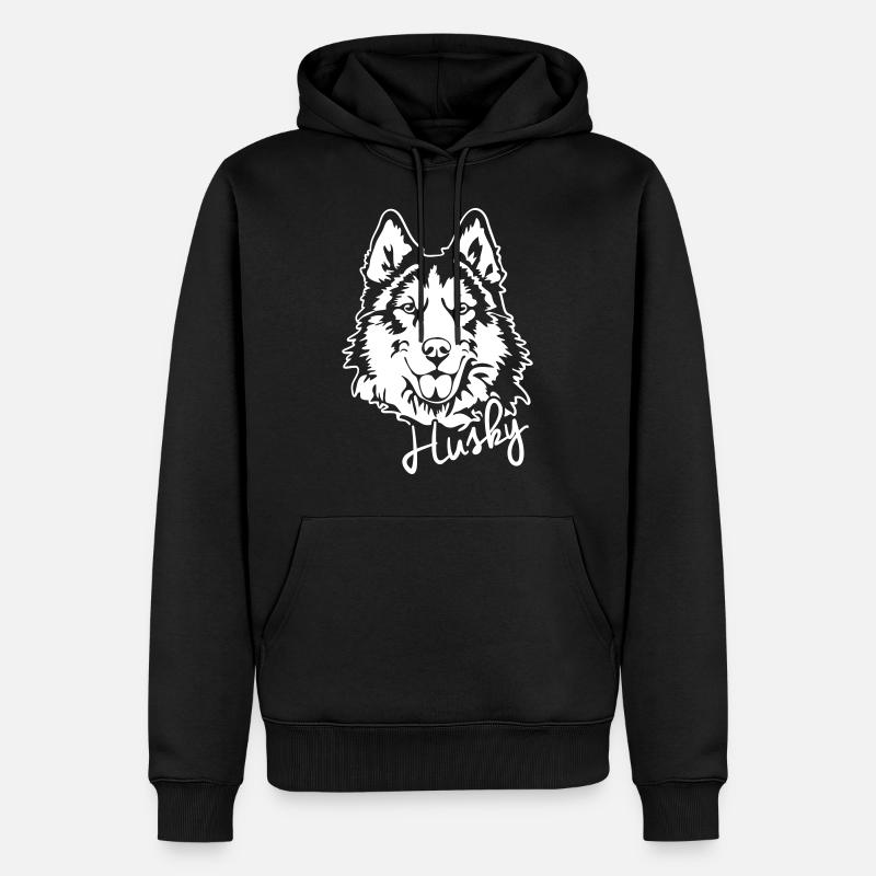HUSKY PORTRAIT - Männer Premium Bio Hoodie - Schwarz