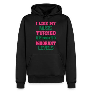 J'aime ma musique tournée vers les niveaux - Sweat à capuche Premium bio Homme - noir - Devant - Nico (187cm)