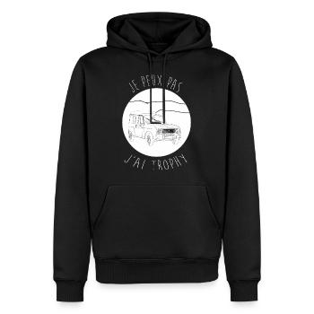 Je peux pas, j'ai trophy, version vêtements foncé - Sweat à capuche Premium bio Homme - noir - Devant - Nico (187cm)