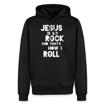 Jesus is my rock - cool Christian gift - Men’s Premium Organic Hoodie - black - Front - Nico (187cm)