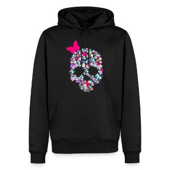 Skulline Skull Totenkopf mit Blumen Schmetterling - Männer Premium Bio Hoodie - Schwarz - Vorne - Nico (187cm)