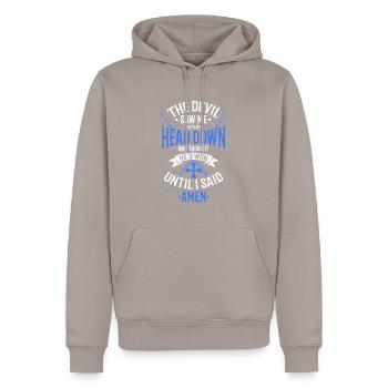 The Devil Saw Me With My Head Down White / Blue - Men’s Premium Organic Hoodie - taupe - Front - Nico (187cm)