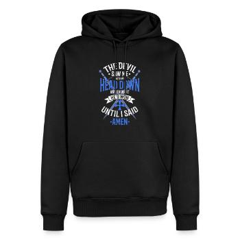 The Devil Saw Me With My Head Down White / Blue - Men’s Premium Organic Hoodie - black - Front - Nico (187cm)