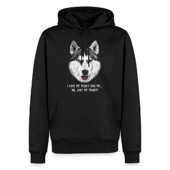 Husky 12 2018 03 - Men’s Premium Organic Hoodie - black - Front - Nico (187cm)
