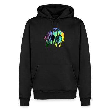 Casque DJ coloré - Sweat à capuche Premium bio Homme - noir - Devant - Nico (187cm)