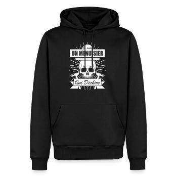 Menuisier Cadeau • Menuisier qui déchire - Sweat à capuche Premium bio Homme - noir - Devant - Nico (187cm)