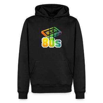 80 - cassette du parti des années 80 - Sweat à capuche Premium bio Homme - noir - Devant - Nico (187cm)