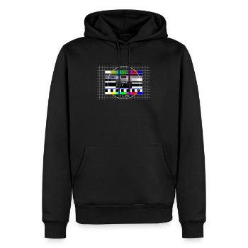 DDR Testbild zum Mauerfall mit Datum 09.11.1989 - Männer Premium Bio Hoodie - Schwarz - Vorne - Nico (187cm)