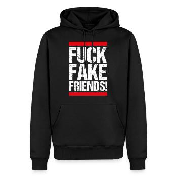 FUCK FAKE FRIENDS ! - Sweat à capuche Premium bio Homme - noir - Devant - Nico (187cm)