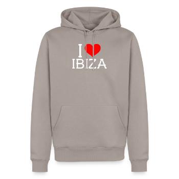 IBIZA I LOVE IBIZA - Männer Premium Bio Hoodie - Taupe - Vorne - Nico (187cm)