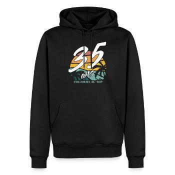 35 ans toujours au top - Sweat à capuche Premium bio Homme - noir - Devant - Nico (187cm)