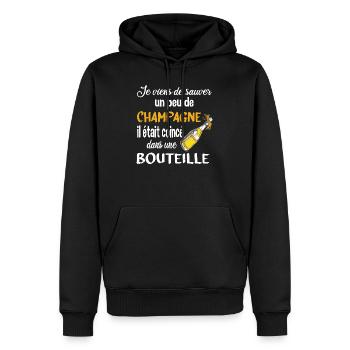 Cadeau alcool humour fête apéro - Sweat à capuche Premium bio Homme - noir - Devant - Nico (187cm)