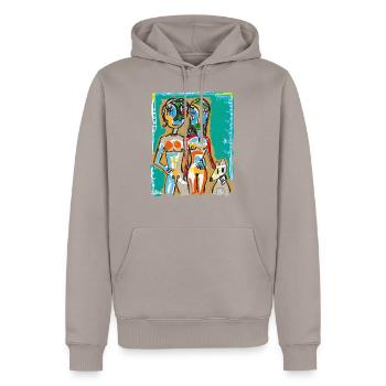 Ehepaar mit Hund - Männer Premium Bio Hoodie - Taupe - Vorne - Nico (187cm)