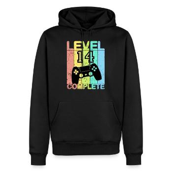 14 anniversaire - Cadeau pour 14 ans - Sweat à capuche Premium bio Homme - noir - Devant - Nico (187cm)