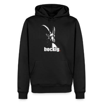 bockig - Männer Premium Bio Hoodie - Schwarz - Vorne - Nico (187cm)