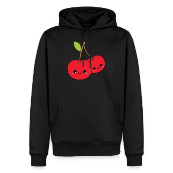 smiling cherry, cerise douce - Sweat à capuche Premium bio Homme - noir - Devant - Nico (187cm)